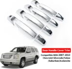 Chrome Door Handle Covers Trim Compatible with Chevrolet Silverado Tahoe Suburban Avalanche 2007-2013 GMC Yukon Sierra 2007-2014 Escalade 2007-2014 for 4 Doors Without Passenger Keyhole - Image 2