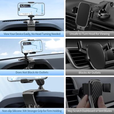 Multifunctional Car Dashboard Mobile Phone Holder, 360 Degree Rotation Universal Dash Clip Cellphone Mount for 4-7 inch Smartphones (Black) - Image 4