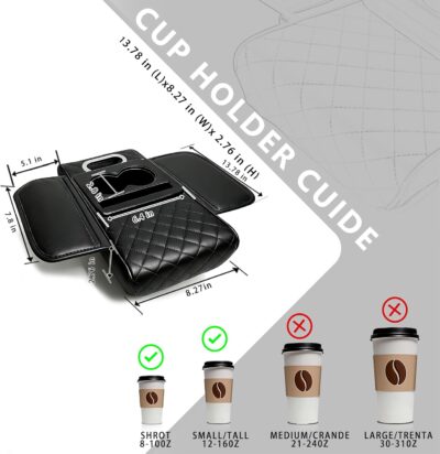 Car Armrest Cushion, Car Center Console Cover, Leather Armrest Cover for Car, Universal Middle Console Cushion with Storage Box, Cup Holder, Phone Slot, Waterproof Interior Accessories (Black) - Image 2