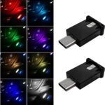 2PCS USB Type C LED Ambient Light, 8 Colors RGB Dynamic Atmosphere Lamp Car Interior Decor USB Night Light, Adjustable Bright Plug-in Mini Ambient Lighting Kit for Car Laptop