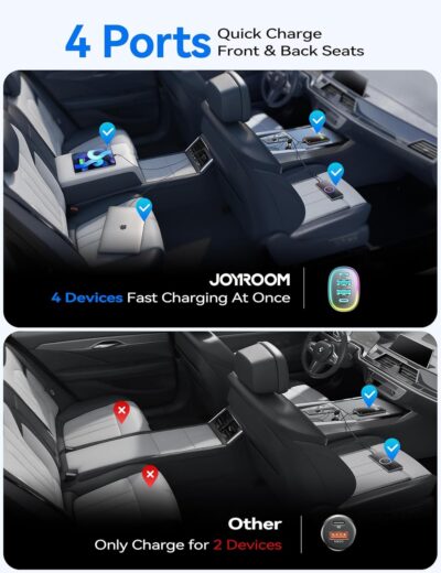 120W for iPhone 17 16 Pro Max Car Charger USB C Fast Charge, 4-Port Car Charger Cigarette Lighter Adapter, Dual 60W USBC & USB-A Multiport Car Adapter for iPhone 17 Pro/15/14/13, Galaxy S26/S25, iPad - Image 5