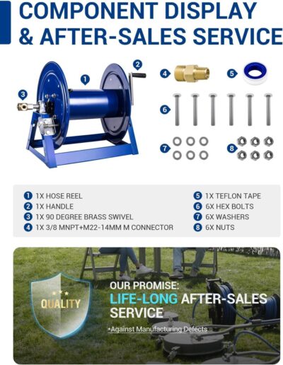 MEKOH Pressure Washer Hose Reel 3/8"x350ft, 5000PSI Hand Crank Power Washer Hose Reel for 1/4"x455ft, Heavy Duty Steel Hose Reel with Trailer/Wall/Van Mount, A-Frame Manual Reel for Water,M22 Fitting - Image 7