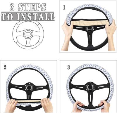 Dujiea Floral Pattern Elastic Stretch Steering Wheel Cover, Anti-Slip and Durable Car Steering Wheel Accessories for Women Men, 15 Inch Universal Fit Car, Truck, SUV - Image 5