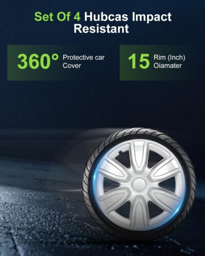 SCITOO Silver 15 inch Hubcaps Universal Wheel Covers Easy Installation, PP Material, Set of 4 for Cars Fits for All Models - Image 3