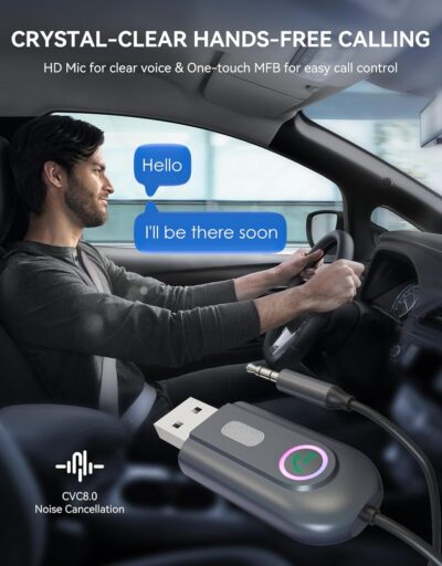 [Upgraded] AUX to Bluetooth 5.3 Adapter for Car, Bluetooth Receiver USB 2.0 to 3.5mm Jack Kit for Car Audio/Home Stereo/Speaker, Hands-Free Calling/Music Streaming, Auto On, USB-Powered - Image 4