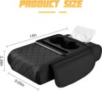 Car Center Console Armrest Pillow, Memory Foam Leather 4 in 1 Vehicle Arm Rest Cover with Tissue Box 2 Side Storage Bag Cup & Phone Holder, Auto Armrest Cushion, Universal Fit (Black) - Image 2