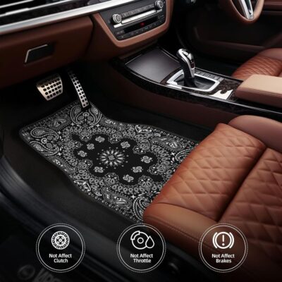 4PCS Paisley Car Floor Mats Anti-Slip Front and Rear Automotive Mats Car Accessories Universal Fit Sedan SUV Van Truck,Black with White - Image 3
