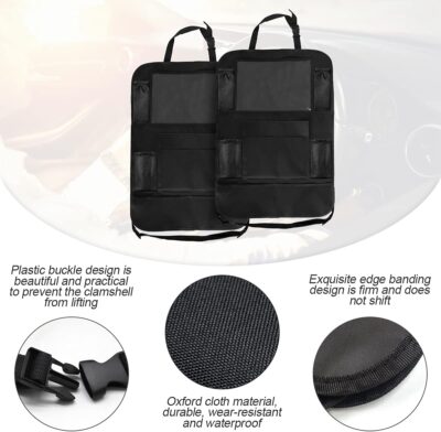 Car Seat Back Organizer, 2 Pack Backseat Storage Bag with Touch Screen Tablet Holder & 9 Pockets, Durable Waterproof Oxford Fabric, Travel Accessories, Road Trip Essentials for Kids - Image 3