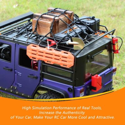 GLOBACT 1/10 RC Crawler Accessories, Storage Box, Wood Box, Luggage Net, Fuel Box, Shovel, Fire Extinguisher, Recovery Board for RC 1/10 Crawler Traxxas TRX4 Axial SCX10 Redcat (Black) - Image 2