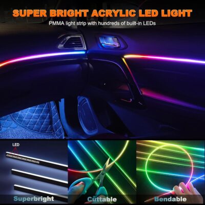 Interior Car LED Strip Lights, Acrylic LED Lights for Car with Dynamic Dreamcolor Chasing, Ambient Lighting Kits Music Sync Wireless APP and RF Remote Control (6 in 1) - Image 3