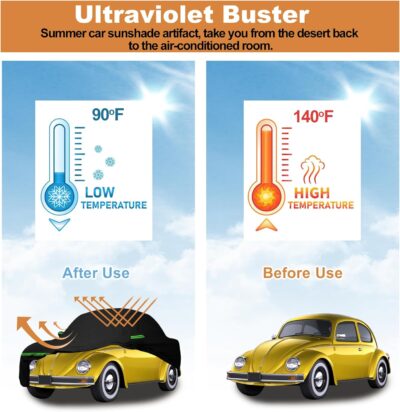 Car Covers for 1960-1980 Volkswagen Beetle Bug Sedan 2-Door, 210T All Weather Protection Custom-fit Beetle Bug Waterproof Car Cover, w/Zipper Door and Cotton Lining, Rainproof, Dustproof and UV Proof - Image 4