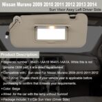 NHILES Left Driver Side Sun Visor Fits for Nissan Murano 2009 2010 2011 2012 2013 2014 Replacement Sun Shade # 96401-1AA1B (Beige) - Image 2
