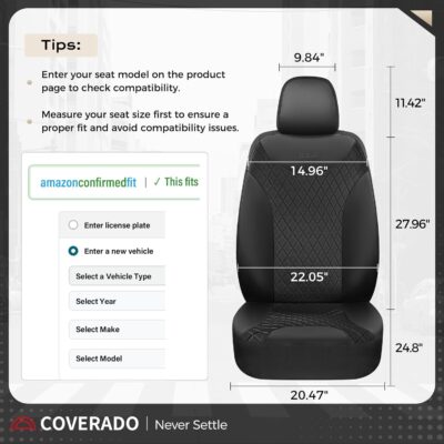 Coverado Seat Covers Full Set, 5 Seat Black Car Seat Covers, Leather Car Seat Protectors, Automotive Front and Back Seat Covers, Waterproof Car Seat Cushions Universal Fit for Most Sedan, SUV, Truck - Image 7