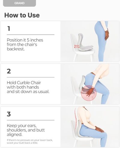 curble Grand(Extra Wide & Sturdy) – Ergonomic Back and Lumbar Support for Good Posture Correction and Back Pain Relief, Perfect for Office, Floor Seat and Work from Home, Patented (Grey) - Image 8