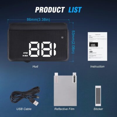 W2 Heads Up Display for Cars,Speedometer with Overspeed Alarm,Automatic Brightness Adjustment,Triple Over-Speed Alarm,LED Large Font,Built in Sun Visor,Plug & Play USB HUD Fit for All Vehicles(White) - Image 8