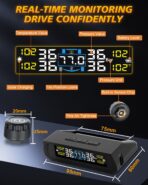 RV Tire Pressure Monitoring System, Wireless TPMS with Solar Charger and USB, 4 Sensors and 6 Alarm Modes Real-time Color LCD Display Tire Pressure Monitor System for SUV Mpv Sedan Truck - Image 5