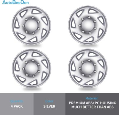 Ford 4-Pack Hubcaps: Wheel Covers Compatible with Ford Van 1998-2023, Truck & Econoline; 16 inch Silver - Image 3