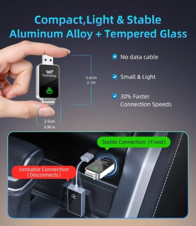 Mini Wireless Carplay Adapter for Apple iPhone, Converts Wired to Wireless Car Play Adapter, CarPlay Dongle Stick for Car(2015+), USB & Type-C Plug & Play for iPhone iOS 10+ Android 11+ - Image 3