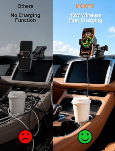 MOKPR Wireless Car Charger, Auto Clamping Car Charger Dash Windshield Air Vent Phone Holder Compatible with iPhone 17 16 15 14/13/13 Pro/12 pro/12/11/X/8, Samsung S24/S23/S22 - Image 4