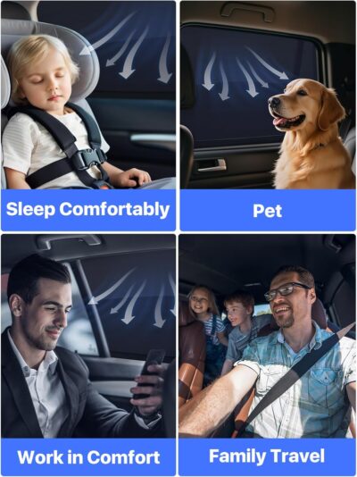 Car Window Shades for Baby[Ice Crystal Cooling Layer](2 Pack) UV-Blocker Cling Sun Shade 99% UV Protection Fit SUV/Sedan/Minivan | Roll Windows Down, Privacy Safe Medium - Image 4