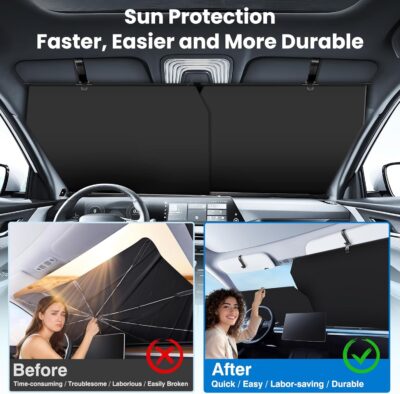 2026 Auto Retractable Sun Shade for Car Windshield - Adjustable Automatic Car Window Sunshade for UV & Heat Protection - Universal Fit for Outdoor Camping & Daily Parking (Not Fit Truck) - Image 3