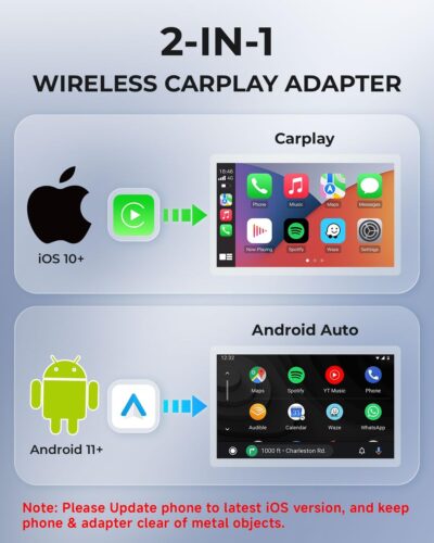 AuroraLink Wireless Carplay Adapter for Apple iPhone & Android Auto 2-in-1 Fast & Stable Carplay Wireless Adapter Convert Wired to Wireless Car Play Dongle for iOS 10+/Android 11+ (Grey) - Image 7
