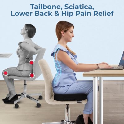 Seat Cushion for Office Chairs - Tailbone, Coccyx Pain Relief - Butt, Pressure & Sciatica Relief - Gaming, Wheelchair, Car & Desk Pillow, Black - Image 3