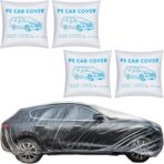 4 Pack Clear Plastic Car Cover, Disposable Car Covers Universal Vehicle Rain Dust Garage Cover Cars Protective Covers with Elastic Band Medium for Sedan Outdoor Snow Rain Weather(15.7FT x 24.6FT)
