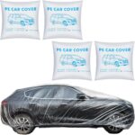 4 Pack Clear Plastic Car Cover, Disposable Car Covers Universal Vehicle Rain Dust Garage Cover Cars Protective Covers with Elastic Band Medium for Sedan Outdoor Snow Rain Weather(15.7FT x 24.6FT)