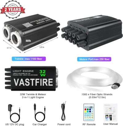 VASTFIRE Starlight Headliner Kit – 1300pcs Twinkle Meteor Fiber Optic Star Lights for Car, Bluetooth APP & Remote Control, RGBW Color Changing, DIY Interior Roof Ceiling Light, Sound Sync LED Kit - Image 4