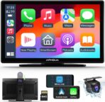 Wireless Protable Carplay & Android Auto with 2.5K Dash Cam, 1080P Backup Camera, Portable 9" HD IPS Screen for Car, GPS Navigation, Bluetooth, AirPlay, MirrorCast, AUX/FM Transmitter