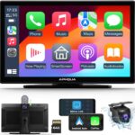 Wireless Protable Carplay & Android Auto with 2.5K Dash Cam, 1080P Backup Camera, Portable 9" HD IPS Screen for Car, GPS Navigation, Bluetooth, AirPlay, MirrorCast, AUX/FM Transmitter