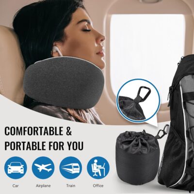 Travel Neck Pillow for Airplanes, Premium Memory Foam Neck Pillow with Ergonomic 360° Support, Travel Essentials for Plane, Car, Train and Home, Max Black - Image 3
