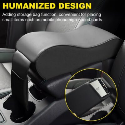 Car Armrest Cushion, Soft Memory Foam Auto Armrest Pillow with Storage Bag, Leather Center Console Arm Rest Padded Cushion with Phone Holder, Universal Car Accessories (Black) - Image 4