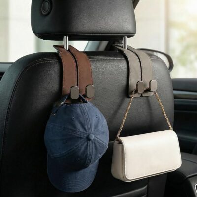Suede Leather Car Seat Hook, 2026 New Car Seat Back Storage Hook, Car Purse Hook Seat Back Hanger Storage Organizer, With Double Metal Hooks, Car Seat Headrest Hooks for Purses Bag (2pcs - Black) - Image 7