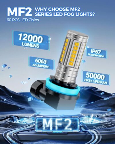 Marsauto H16 H8 Led Fog Light Bulb Yellow 12,000LM, 1:1 Size H11 Yellow Fog Lights, Real 360° Illumination 3000K Amber Strong Penetration, Upgraded LED Chips H11 H8 Fog Bulb, Tail Light Covers - Image 7