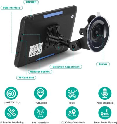 GPS Navigator for Car Truck RV, 7 Inch Touch Screen GPS for Car with 2026 Maps Free Lifetime Updates, Voice Turn-by-Turn Guidance, Speed Limit & Red Light Camera Alerts, Custom Truck Routing - Image 4