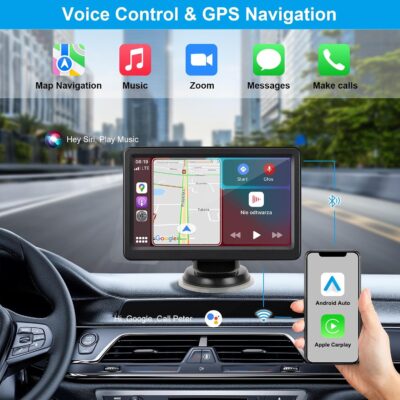Wireless Carplay Screen for Car, 7" HD Touch Screen Portable Car Stereo for Carplay & Android Auto, Pantalla para Carros with Bluetooth, AUX, FM Transmitter, Voice Control - Image 3