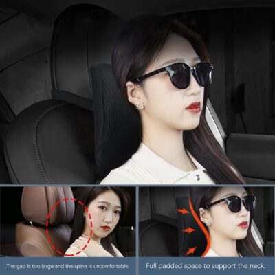 SPRFUFLY Make Relaxing Car Headrest Pillow, Car Pillow for Driving with Adjustable Strap, Breathable Removable Cover & Ergonomic Design - Softness Travel Car Neck Support Pillow(Black, 1PC) - Image 6