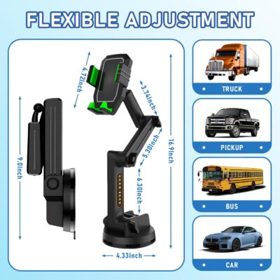 Heavy Duty Phone Holder - Long Arm, Anti-Shake Suction Cup, Compatible with All Phones & Vehicles - Image 2