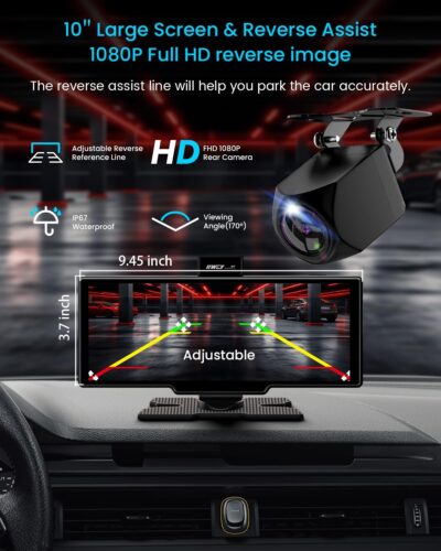 Portable Apple Carplay Screen, 10’’ Car Stereo Wireless Car Play & Android Auto Touch Screen, 4K Dash Cam, 1080P Backup Camera, Mirror Link/Voice Control/Music Play/GPS Navigation - Image 7