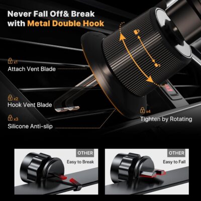 Miracase Phone Holders for Your Car with Metal Hook Clip, Air Vent Cell Phone Stand Car Mount, Universal Automobile Cradle for Garmin GPS Fit iPhone Android and All Smartphones, Dark Black - Image 3