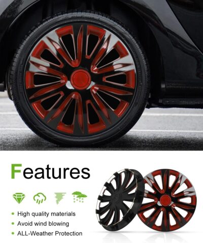 SCITOO 4-Pack 16 Inch Hubcaps Black & Red Wheel Cover Hubcaps for Cars - Image 5