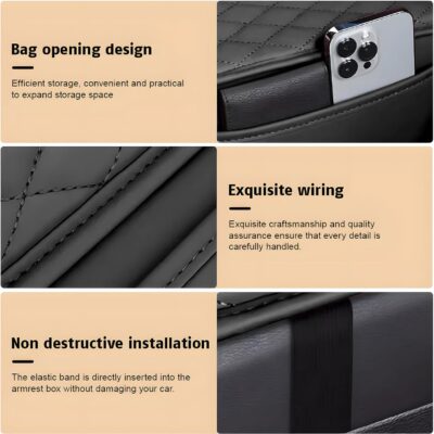 Car Center Console Armrest Pillow with 2 Storage Pockets, Memory Foam Car Armrest Cushion, Leather Car Center Console Cover for Most Vehicle (Black-Upgraded Thickened) - Image 4