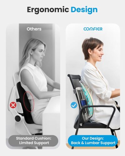COMFIER Heated Lumbar Support Pillow with Vibration Massage, Back Support Cushion for Office Chair, Adjustable Height up to 18.1 in – Thoughtful Gifts for Mom Dad Women Men - Image 2