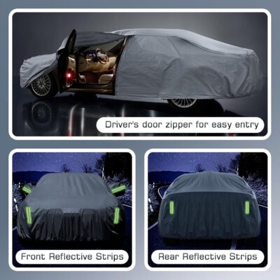 Car Cover for Toyota Corolla 2007-2025 Hatchback Sedan, Waterproof Custom Fit All Weather Sun UV Rain Dust Snow Wind Scratch Resistant Protection Car Cover with Zipper Door & Windproof Bands (Gery) - Image 4