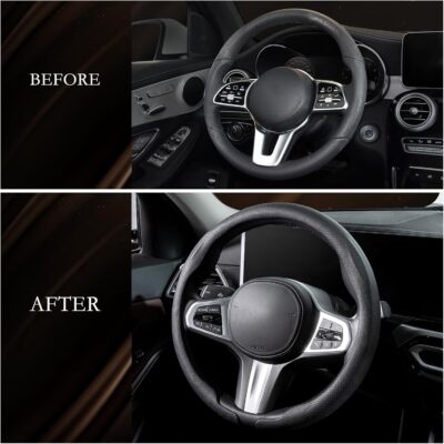 Aimato Nappa Leather Steering Wheel Cover, Ultra-Thin Car Steering Wheel Cover,Comfortable & Breathable Microfiber,Universal Fit for Most Cars, Black - Image 7