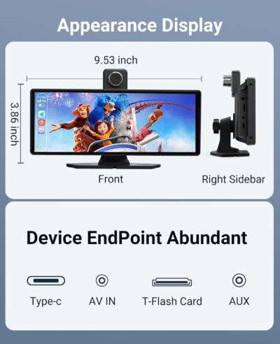 Wireless CarPlay and Android Auto 10.26-inch Touchscreen, 4K Dash Camera and 1080p Backup Camera, Universal Portable car Display, Equipped with 64G Memory Card (C6) - Image 9