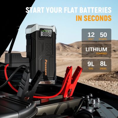 [2026NEW Model] 5000A Jump Starter with Air Compressor,Car Jumper Starter Portable with 150PSI Tire Inflator 12V Jump Box with LCD Display,Flashlight,Storage Case (Up 9L Gas/8L Diesel Engine - Image 4