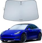 Magnelex Tesla Windshield Sun Shade for Model 3 and Model Y 2017-2026 - Reflective 240T Material Sun Shade with Mirror Cut-Out | Foldable Sunshade